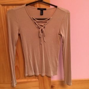 Forever 21 nude lace up long sleeve crop
